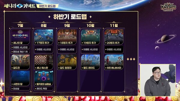 첫 공식 개발자 라이브 방송 '세나리 커넥트'에서 공개된 하반기 로드맵. ⓒ넷마블