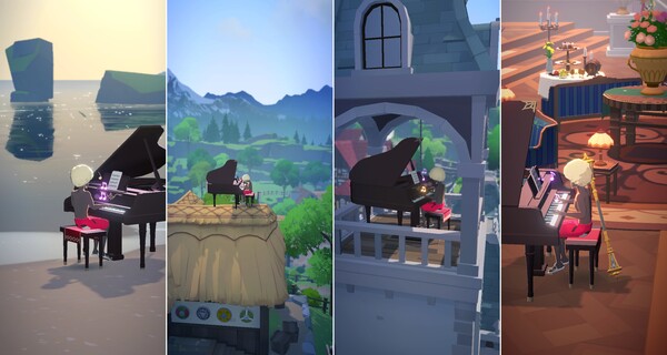 기자의 캐릭터가 게임 내 다양한 지역에서 피아노를 연주하고 있다. ⓒ마비노기 모바일 앱 캡쳐