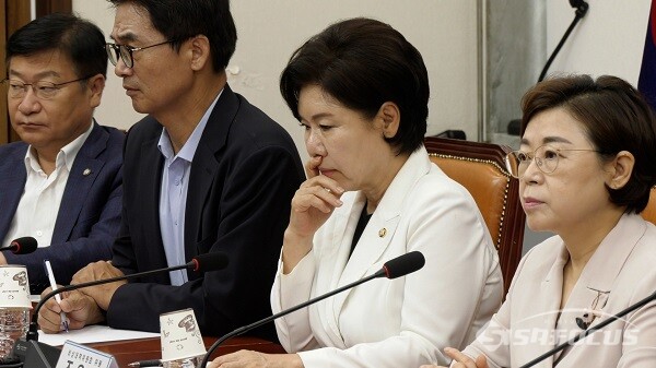 국민의힘 조은희 의원이 28일 오전 서울 여의도 국회에서 열린 비상대책위원회의에서 생각에 잠겨있다. 사진 / 이훈 기자