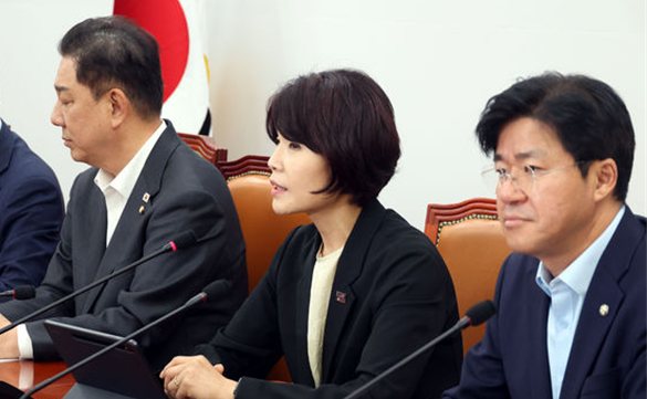 한정애 더불어민주당 정책위의장이 지난 5일 오전 서울 여의도 국회에서 열린 원내대책회의에서 발언을 하고 있다. ⓒ뉴시스