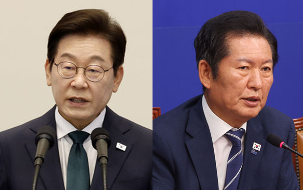 이재명 대통령(좌) 집권 여당인 더불어민주당 정청래 대표(우). ⓒ뉴시스