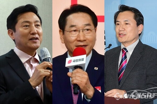 (좌측부터) 국민의힘 소속 지자체장인 오세훈 서울시장, 유정복 인천시장, 김진태 강원도지사. 사진 / 시사포커스DB