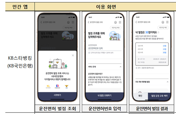 민간 앱 운전면허 벌점 조회 예시 ⓒ행안부