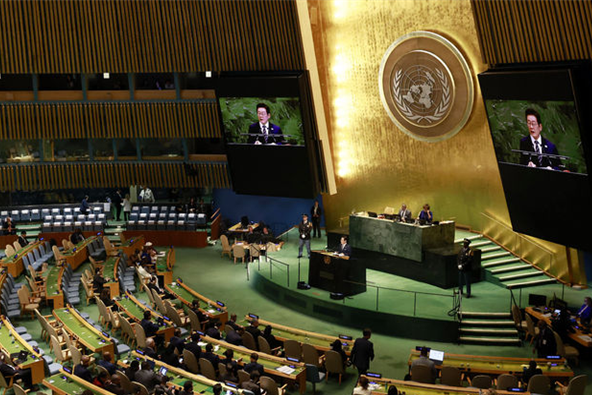 이재명 대통령이 23일(현지시간) 미국 뉴욕 유엔 본부에서 열린 제80차 유엔 총회에서 기조연설을 하고 있다. ⓒ뉴시스