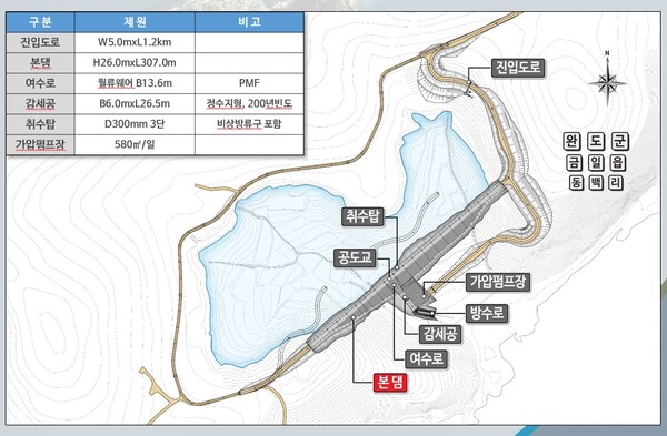 완도군 금일읍 동백리 수원지 개발 사업 평면도. 사진/완도군청