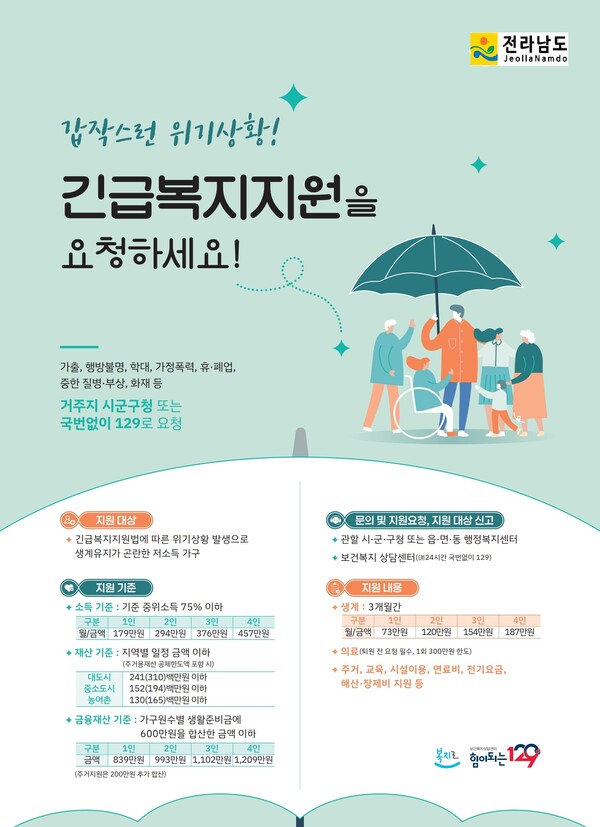 전남도 긴급복지지원 홍보 포스터. 사진 / 전남도청