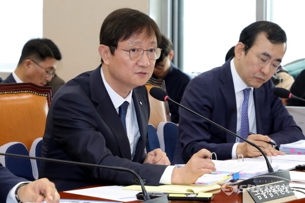 이찬진 금융감독원장이 지난 21일 서울 여의도 국회 본청에서 열린 금융감독원 등에 대한 정무위원회의 국정감사에서 의원의 질의에 답하고 있다. 사진 / 오훈 기자