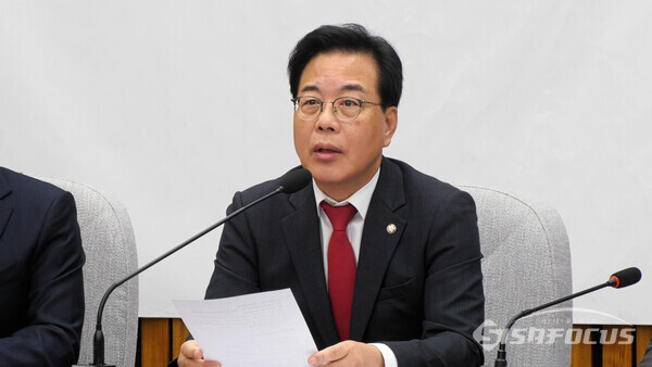 송언석 국민의힘 원내대표가 28일 국정감사 대책회의에서 발언하고 있다. 사진 / 이훈 기자