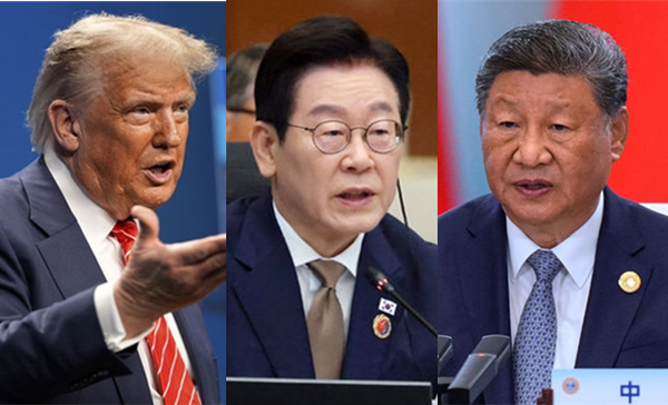 (왼쪽부터) 도널드 트럼프 미국 대통령, 이재명 한국 대통령, 시진핑 중국 국가주석. ⓒ뉴시스