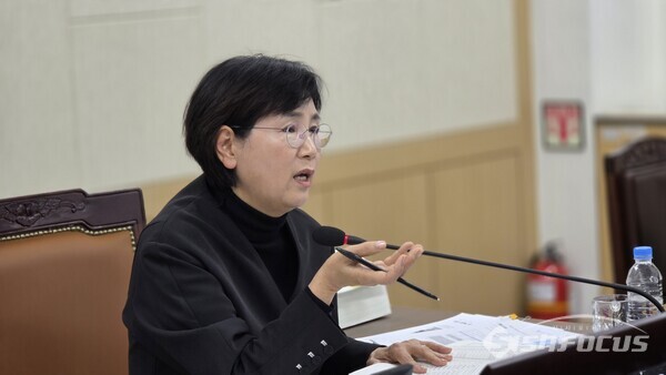 19일 이선희 위원장이 메타AI과학국 행정사무감사에서 출자·출연기관의 형식적 운영과 조례 위반 사례를 지적하고 있다.ⓒ김영삼 기자