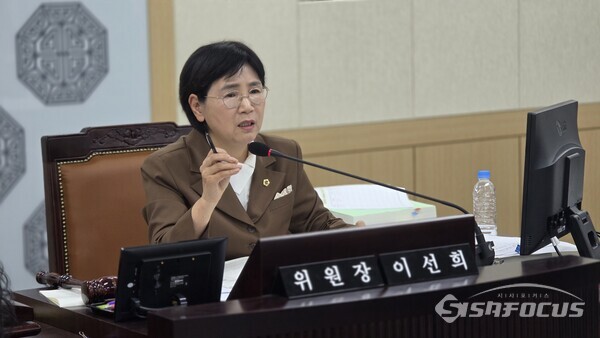 24일 이선희 위원장이 경북도 에너지산업국 예산안 심사에서 에너지산업 육성기금의 재정 운영에 대한 우려를 표명하고 있다.ⓒ김영삼 기자