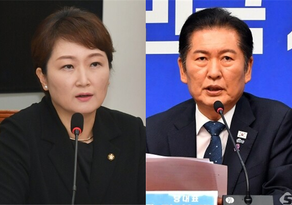 이언주 더불어민주당 최고위원(좌)과 정청래 대표(우). 시사포커스DB