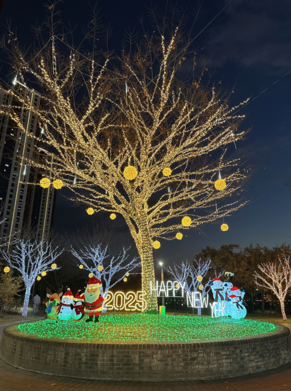 중앙공원 입구에 설치해 크리스마스 분위기를 돋우었던 야간 경관. ⓒ달성군